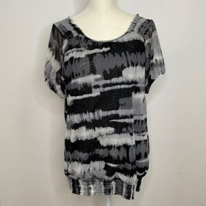 Nicole Miller mesh blouse.  Size Large.  Gathered elastic waist band.